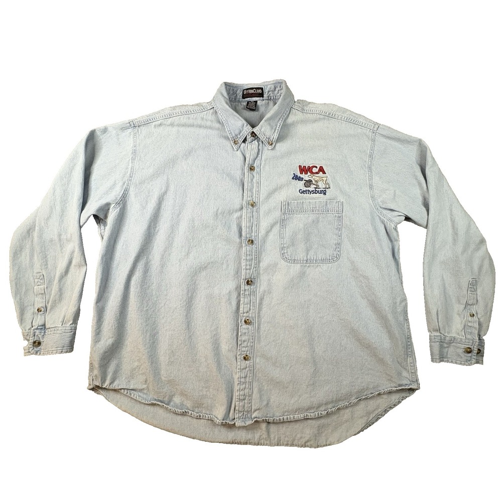 UltraClub Men's 3XL Light Wash Denim Shirt WCA Gettysburg 2005 Embroidered‎